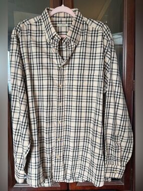 Burberry Beige and Black Plaid Button-Up Shirt